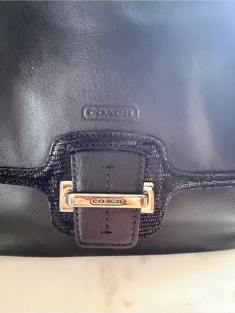 2000s Y2K Coach Taylor Convertible Crossbody Bag Black Leather‎ Silver Hardware